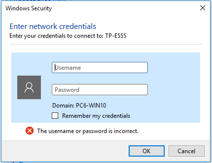 Credentials screen